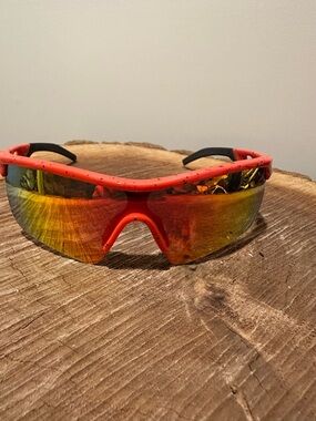 Men's Feisedy Sport Shield Sunglasses - Red Frame with Mirrored Orange Lens